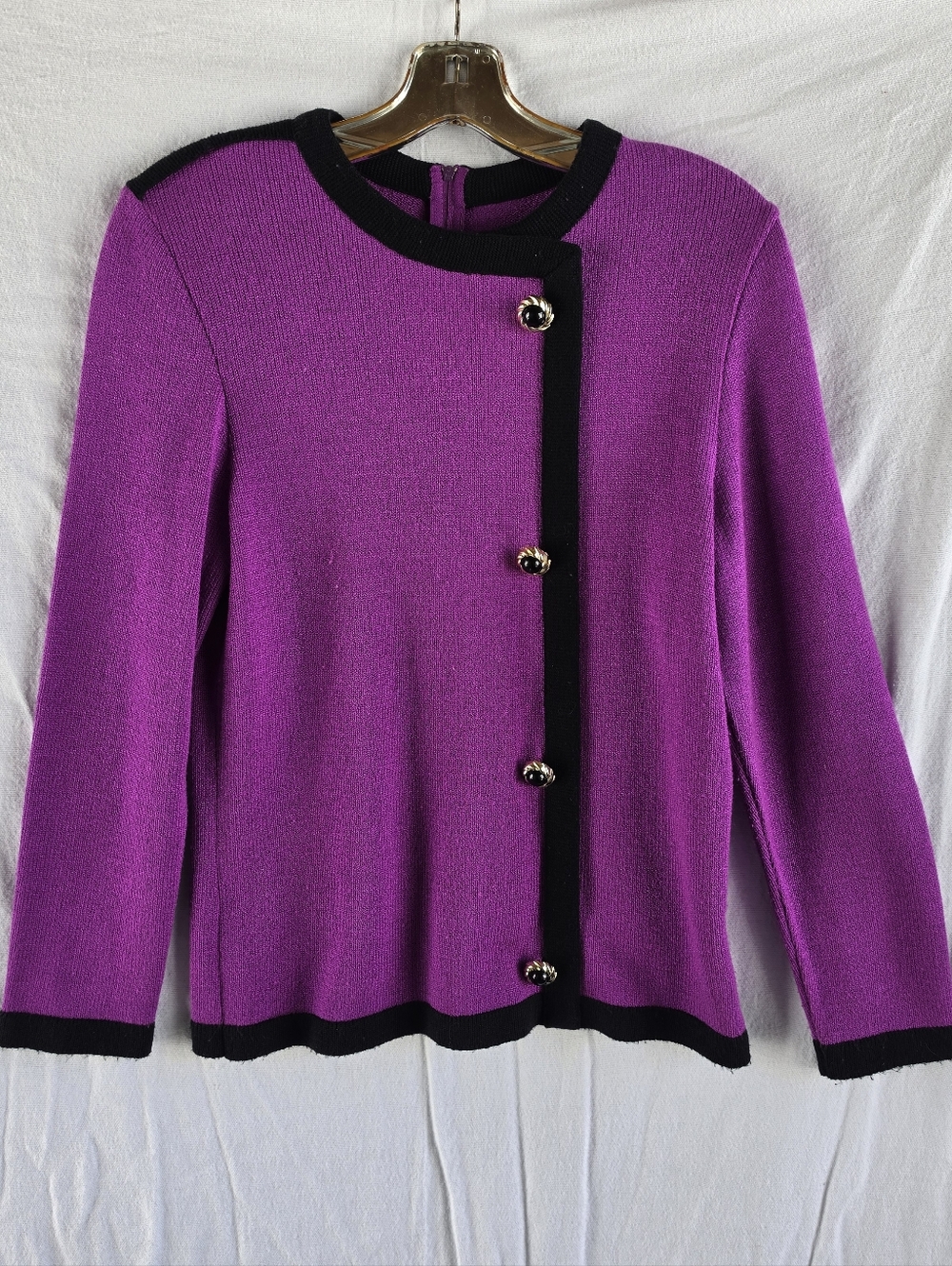 Vintage Castlebrook Purple Black Button Front Sweater Womens Made in USA